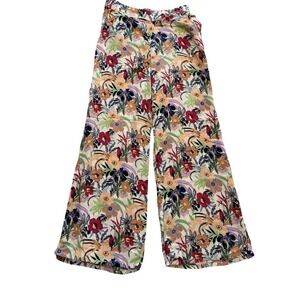Roxy Pants Womens Small Multicolor Floral Wide Leg Pull On Viscose Casual Beach‎